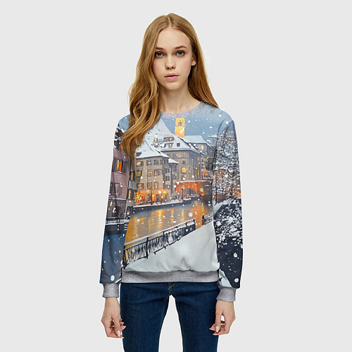Женский свитшот Заснеженный Санкт-Петербург пейзаж / 3D-Меланж – фото 3