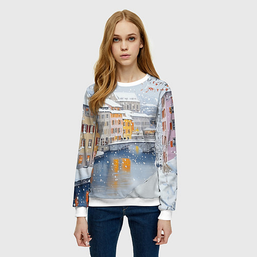 Женский свитшот Заснеженный Санкт-Петербург / 3D-Белый – фото 3