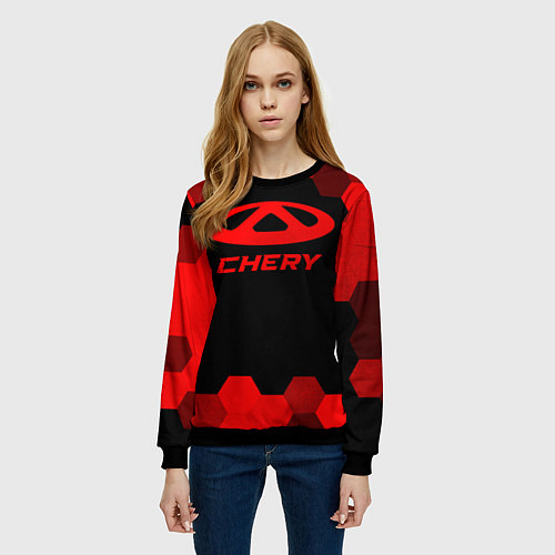 Женский свитшот Chery - red gradient / 3D-Черный – фото 3