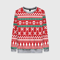 Женский свитшот Новогодний паттерн с черепами в новый год