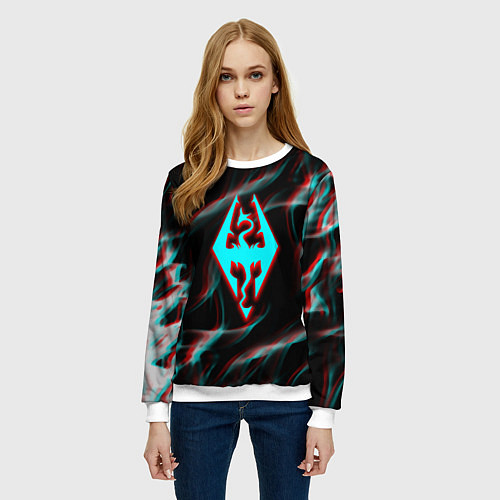 Женский свитшот Skyrim flame glitch / 3D-Белый – фото 3