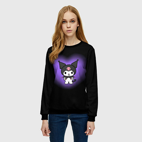 Женский свитшот Куроми в фиолетовом сердце / 3D-Черный – фото 3