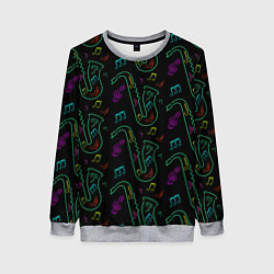 Женский свитшот Неоновый саксофон и музыкальные ноты