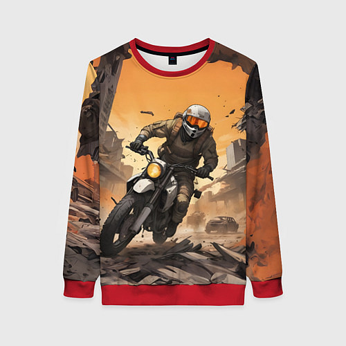 Женский свитшот Байкер в движении / 3D-Красный – фото 1