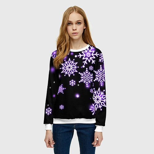 Женский свитшот Снежинки в неоне / 3D-Белый – фото 3