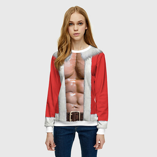 Женский свитшот Накаченный торс Санты / 3D-Белый – фото 3