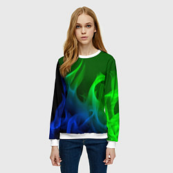 Свитшот женский Столкновение огней синий и зелёный, цвет: 3D-белый — фото 2