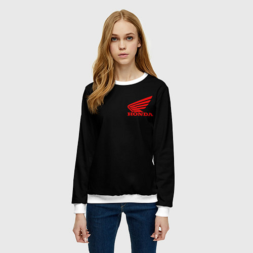 Женский свитшот Honda red logo auto steel / 3D-Белый – фото 3