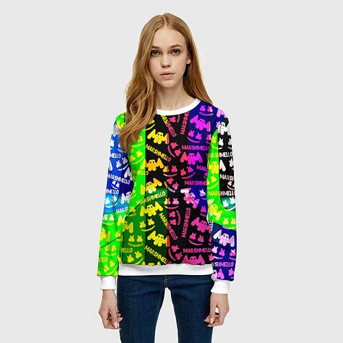 Женский свитшот Marshmello pattern neon steel / 3D-Белый – фото 3