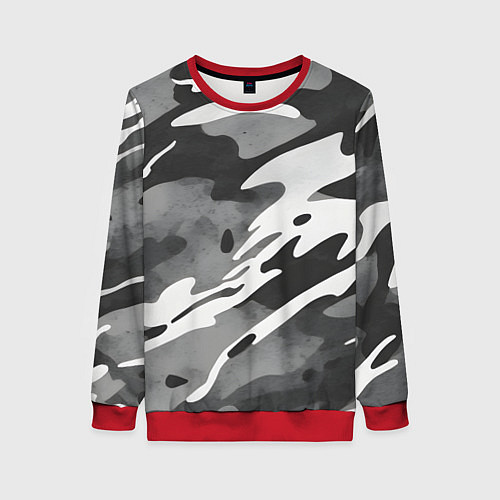Женский свитшот Черно белый камуфляж / 3D-Красный – фото 1