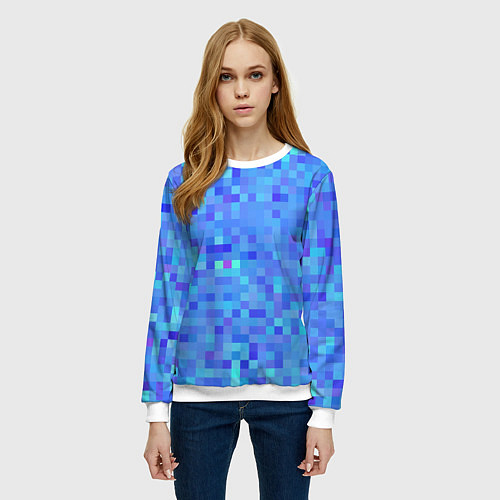 Женский свитшот Синие пиксели / 3D-Белый – фото 3