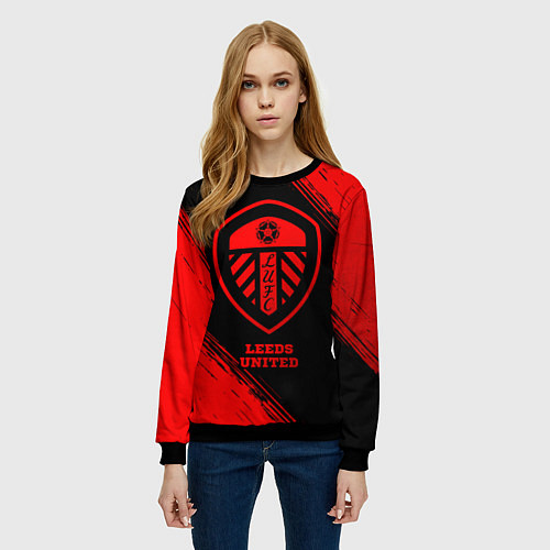 Женский свитшот Leeds United - red gradient / 3D-Черный – фото 3