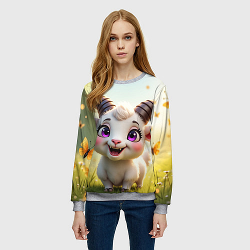 Женский свитшот Козлёнок на лугу / 3D-Меланж – фото 3