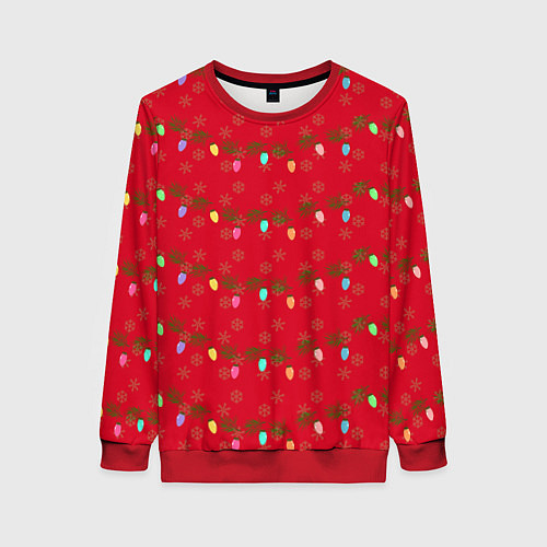 Женский свитшот Гирлянды на красном / 3D-Красный – фото 1