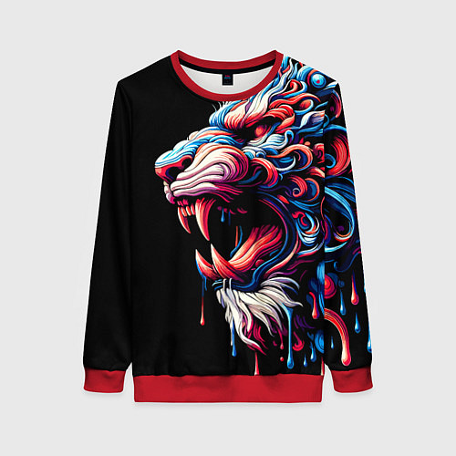 Женский свитшот Фантазийный красочный тигр - ирезуми / 3D-Красный – фото 1