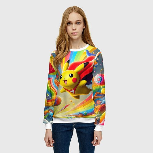 Женский свитшот Super Pikachu - ai art fantasy / 3D-Белый – фото 3