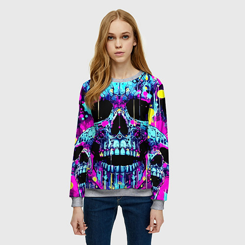 Женский свитшот Cool skull sketch - blots / 3D-Меланж – фото 3
