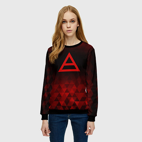 Женский свитшот Thirty Seconds to Mars red poly / 3D-Черный – фото 3