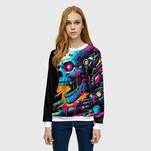 Женский свитшот Cool cyber skull - ai art / 3D-Белый – фото 3
