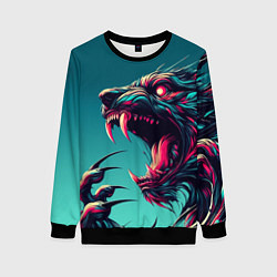 Свитшот женский Свирепый оборотень - нейроарт, цвет: 3D-черный