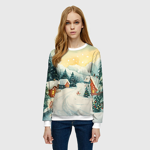 Женский свитшот Праздничная деревушка / 3D-Белый – фото 3