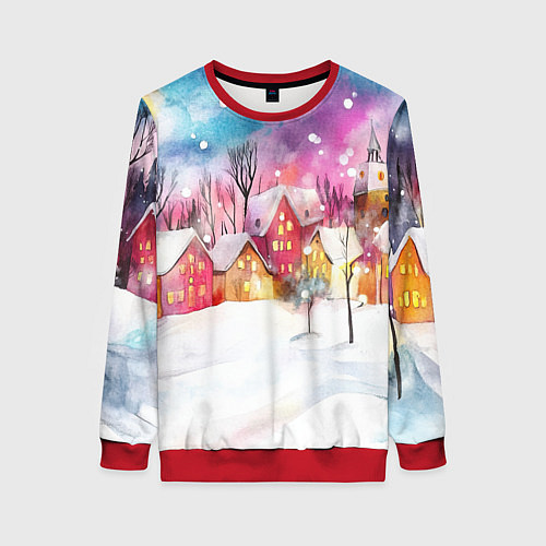 Женский свитшот Новогодний ночной дворик / 3D-Красный – фото 1