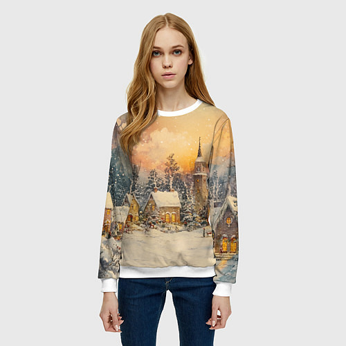 Женский свитшот Новогодний небольшой городок / 3D-Белый – фото 3