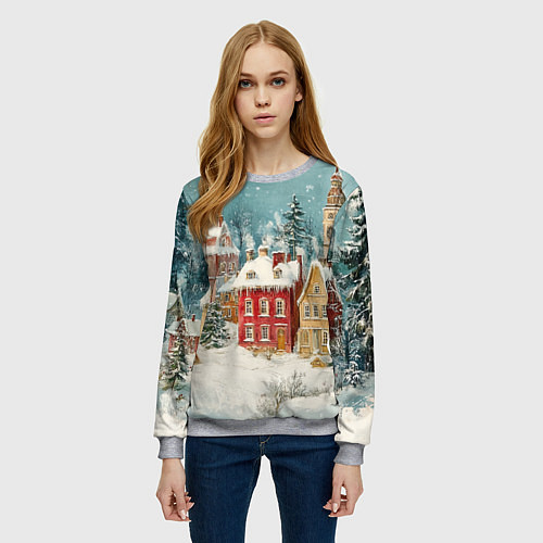 Женский свитшот Праздничный новогодний город / 3D-Меланж – фото 3