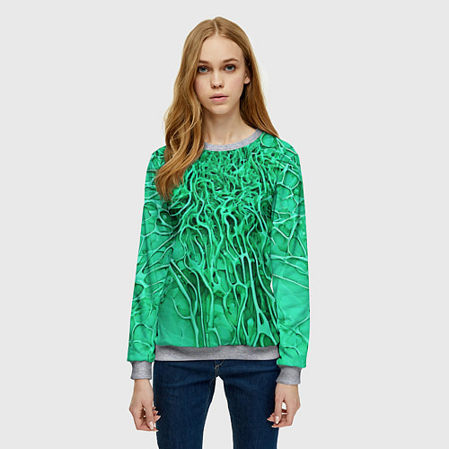 Женский свитшот Зелёный симбионт абстракция / 3D-Меланж – фото 3