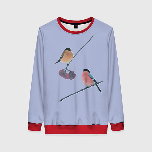 Женский свитшот Снегири на ветке / 3D-Красный – фото 1