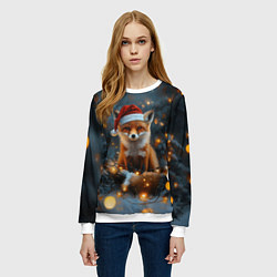 Свитшот женский Новогодняя лисица в праздничном лесу, цвет: 3D-белый — фото 2