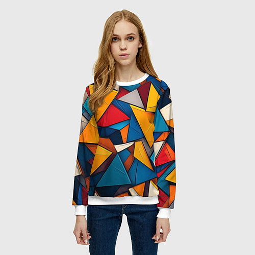 Женский свитшот Разноцветные треугольники / 3D-Белый – фото 3