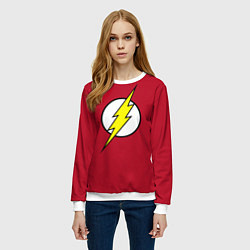 Свитшот женский Flash on red background, цвет: 3D-белый — фото 2