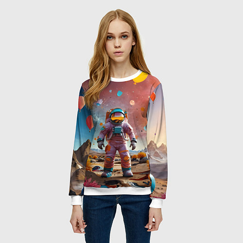 Женский свитшот Праздничный космонавт / 3D-Белый – фото 3