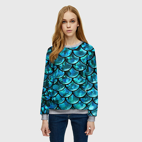 Женский свитшот Бирюзовая кожа змеи / 3D-Меланж – фото 3