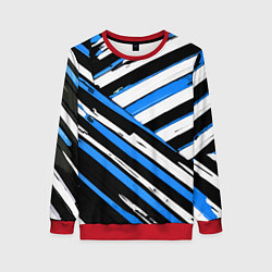 Женский свитшот Бело-синие диагональные полосы на чёрном фоне