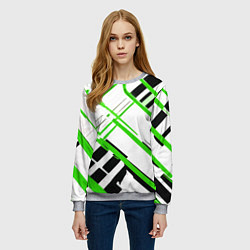 Свитшот женский Зелёно-чёрные полосы на белом фоне, цвет: 3D-меланж — фото 2