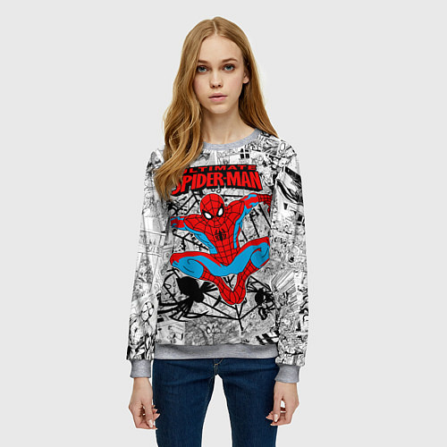 Женский свитшот Человек паук комиксы / 3D-Меланж – фото 3