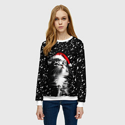 Свитшот женский Милый котенок - первый снег, цвет: 3D-белый — фото 2
