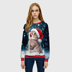 Свитшот женский Милый кролик - первый снег, цвет: 3D-красный — фото 2