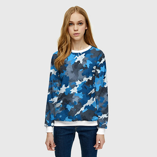 Женский свитшот Синий армейский камуфляж / 3D-Белый – фото 3