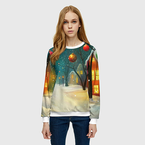 Женский свитшот Новогодние шары и тропинка / 3D-Белый – фото 3