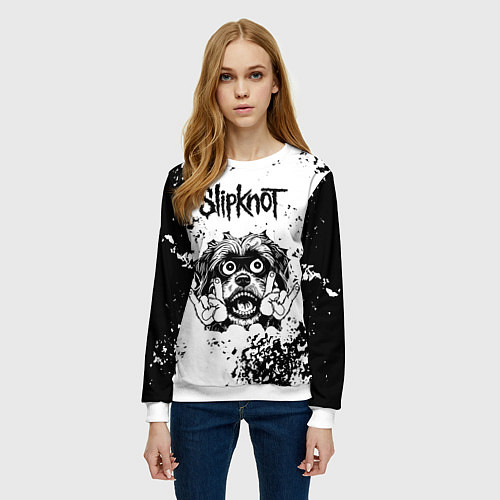 Женский свитшот Slipknot - рок пес / 3D-Белый – фото 3