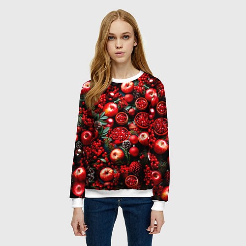 Женский свитшот Рождественские ягоды и фрукты / 3D-Белый – фото 3