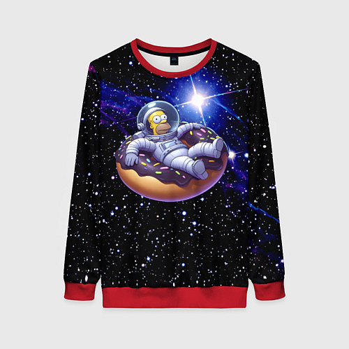 Женский свитшот Космонавт Гомер Симпсон на пончике - нейросеть / 3D-Красный – фото 1