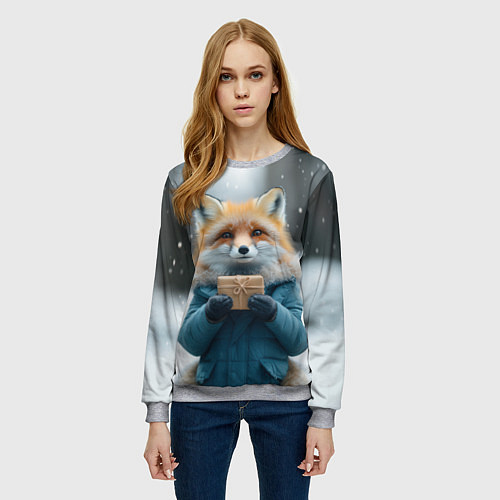 Женский свитшот Лисица с подарком / 3D-Меланж – фото 3