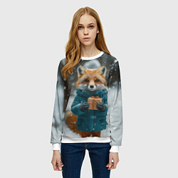 Свитшот женский Лисица держит подарок, цвет: 3D-белый — фото 2