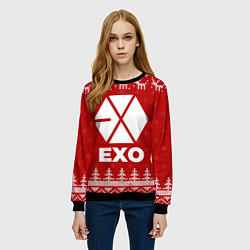 Свитшот женский Новогодний Exo с оленями, цвет: 3D-черный — фото 2