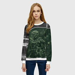 Свитшот женский Киборг в серо-зелёных тонах, цвет: 3D-белый — фото 2