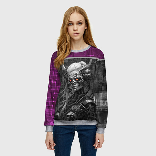 Женский свитшот Кибернетическая демоница / 3D-Меланж – фото 3